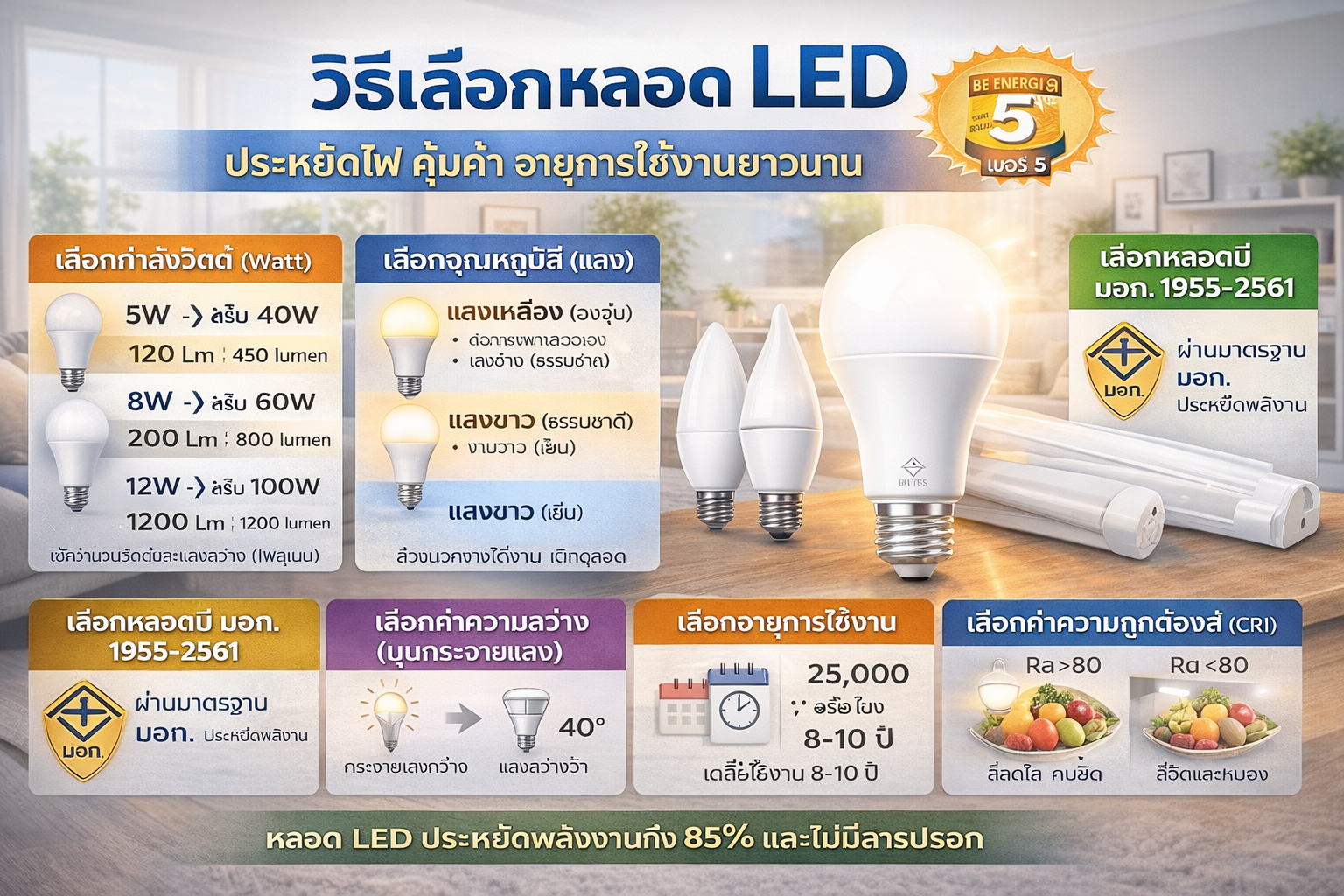 วิธีเลือกหลอด LED ประหยัดไฟ คุ้มค่า อายุการใช้งานยาวนาน